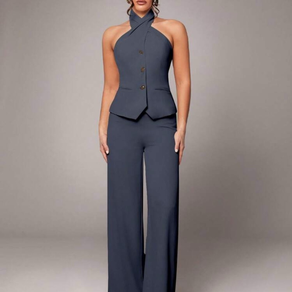 Elegant Gray Women's Two Piece Pantsuit